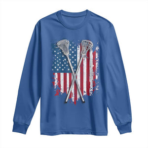 Funny Patriotic Lax Lacrosse Sticks American Flag Long Sleeve Shirt TS11 Royal Blue Print Your Wear