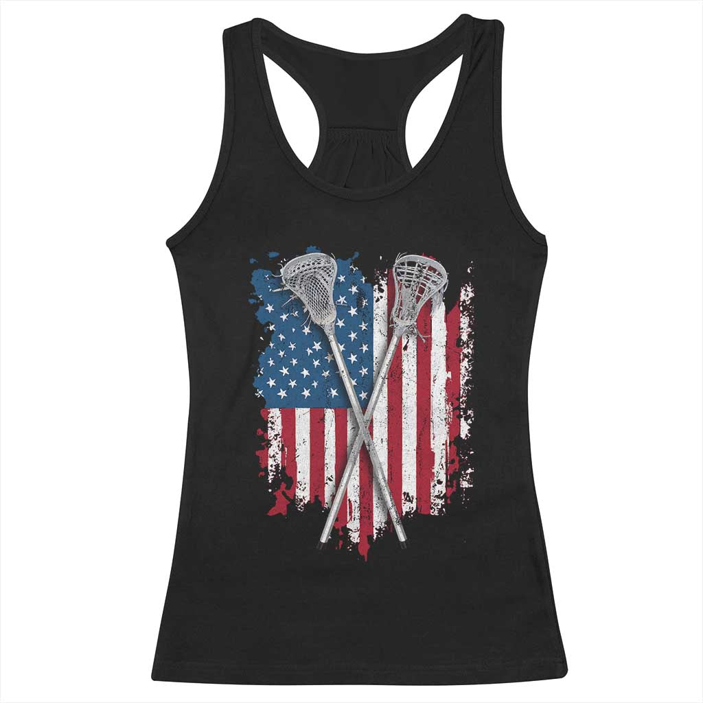 Funny Patriotic Lax Lacrosse Sticks American Flag Racerback Tank Top TS11 Black Print Your Wear