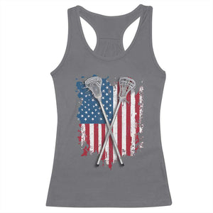 Funny Patriotic Lax Lacrosse Sticks American Flag Racerback Tank Top TS11 Charcoal Print Your Wear