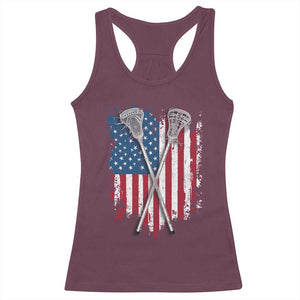 Funny Patriotic Lax Lacrosse Sticks American Flag Racerback Tank Top TS11 Maroon Print Your Wear