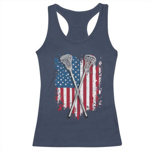 Funny Patriotic Lax Lacrosse Sticks American Flag Racerback Tank Top TS11 Navy Print Your Wear