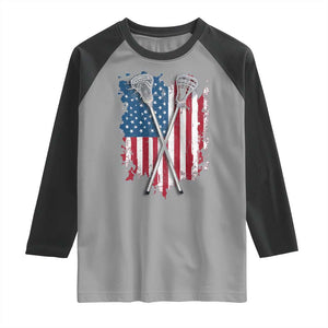 Funny Patriotic Lax Lacrosse Sticks American Flag Raglan Shirt TS11 Sport Gray Black Print Your Wear