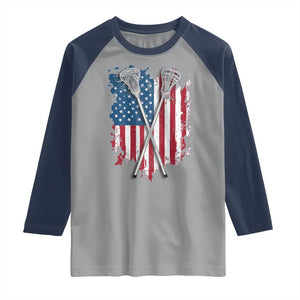 Funny Patriotic Lax Lacrosse Sticks American Flag Raglan Shirt TS11 Sport Gray Navy Print Your Wear