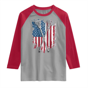 Funny Patriotic Lax Lacrosse Sticks American Flag Raglan Shirt TS11 Sport Gray Red Print Your Wear