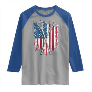 Funny Patriotic Lax Lacrosse Sticks American Flag Raglan Shirt TS11 Sport Gray Royal Print Your Wear
