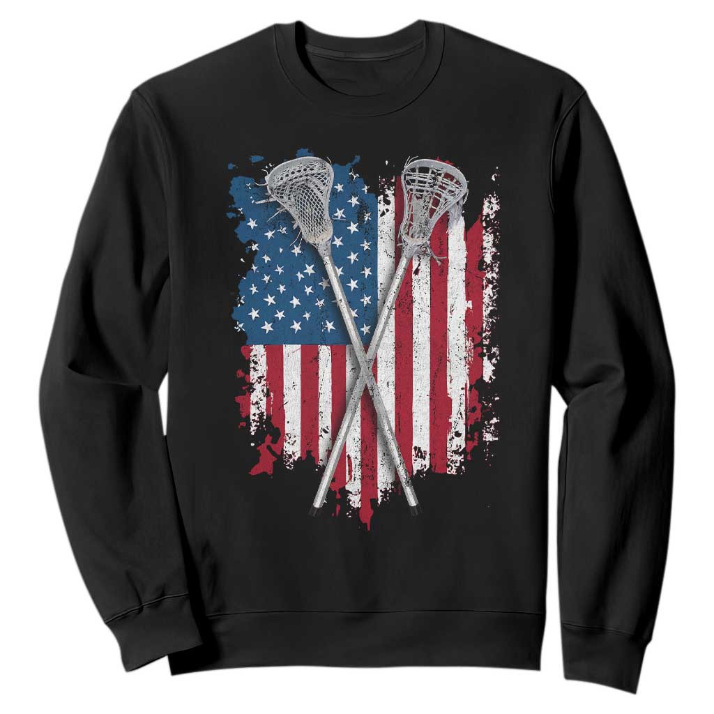 Funny Patriotic Lax Lacrosse Sticks American Flag Sweatshirt TS11 Black Print Your Wear