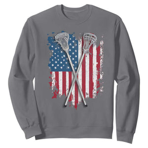 Funny Patriotic Lax Lacrosse Sticks American Flag Sweatshirt TS11 Charcoal Print Your Wear