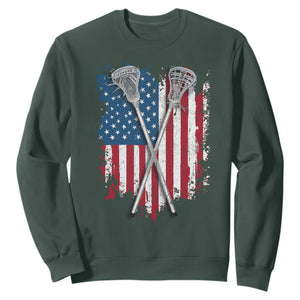 Funny Patriotic Lax Lacrosse Sticks American Flag Sweatshirt TS11 Dark Forest Green Print Your Wear
