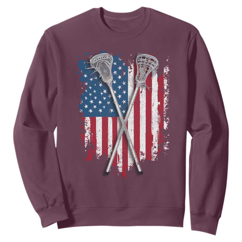 Funny Patriotic Lax Lacrosse Sticks American Flag Sweatshirt TS11 Maroon Print Your Wear