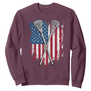 Funny Patriotic Lax Lacrosse Sticks American Flag Sweatshirt TS11 Maroon Print Your Wear