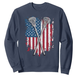 Funny Patriotic Lax Lacrosse Sticks American Flag Sweatshirt TS11 Navy Print Your Wear