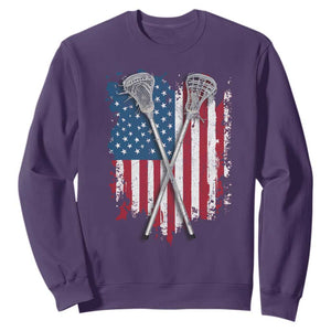 Funny Patriotic Lax Lacrosse Sticks American Flag Sweatshirt TS11 Purple Print Your Wear
