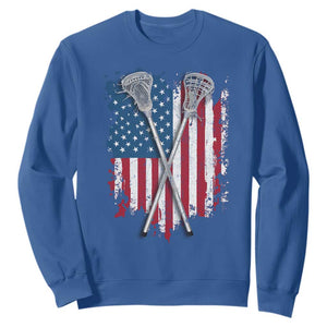 Funny Patriotic Lax Lacrosse Sticks American Flag Sweatshirt TS11 Royal Blue Print Your Wear