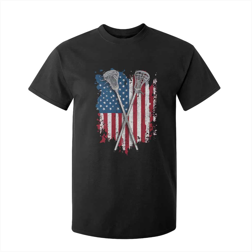Funny Patriotic Lax Lacrosse Sticks American Flag T Shirt For Kid TS11 Black Print Your Wear