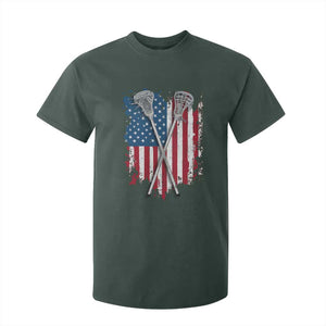 Funny Patriotic Lax Lacrosse Sticks American Flag T Shirt For Kid TS11 Dark Forest Green Print Your Wear
