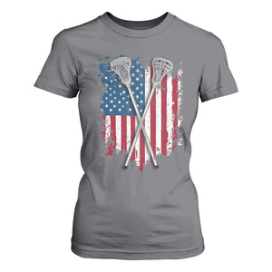 Funny Patriotic Lax Lacrosse Sticks American Flag T Shirt For Women TS11 Charcoal Print Your Wear