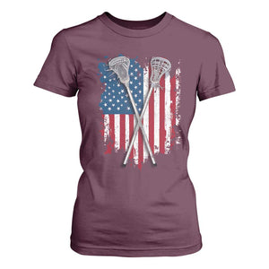 Funny Patriotic Lax Lacrosse Sticks American Flag T Shirt For Women TS11 Maroon Print Your Wear