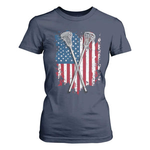Funny Patriotic Lax Lacrosse Sticks American Flag T Shirt For Women TS11 Navy Print Your Wear