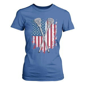 Funny Patriotic Lax Lacrosse Sticks American Flag T Shirt For Women TS11 Royal Blue Print Your Wear