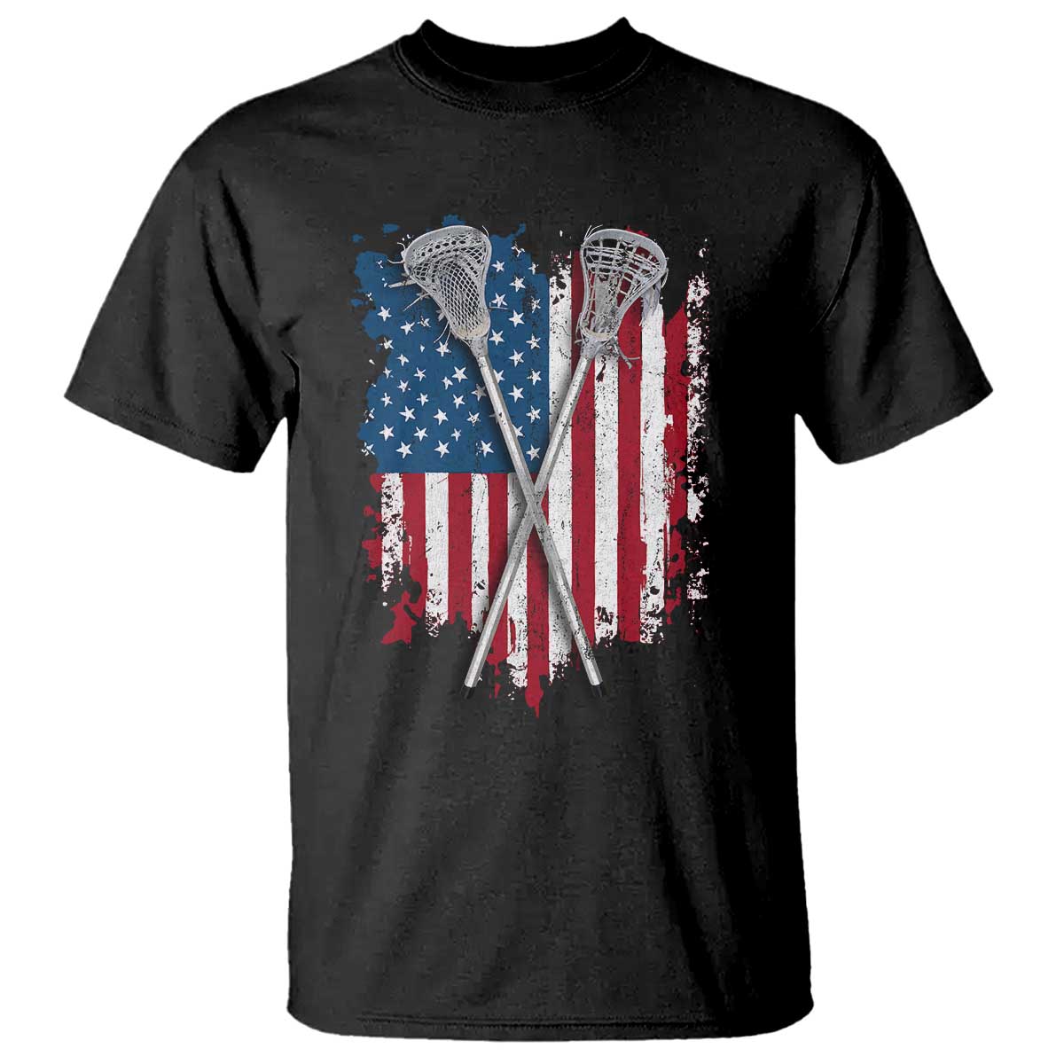 Funny Patriotic Lax Lacrosse Sticks American Flag T Shirt TS11 Black Print Your Wear