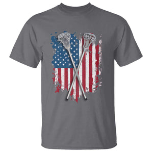 Funny Patriotic Lax Lacrosse Sticks American Flag T Shirt TS11 Charcoal Print Your Wear