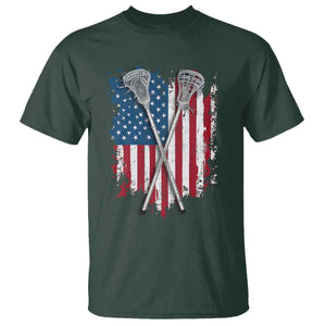 Funny Patriotic Lax Lacrosse Sticks American Flag T Shirt TS11 Dark Forest Green Print Your Wear