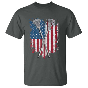 Funny Patriotic Lax Lacrosse Sticks American Flag T Shirt TS11 Dark Heather Print Your Wear