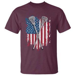Funny Patriotic Lax Lacrosse Sticks American Flag T Shirt TS11 Maroon Print Your Wear