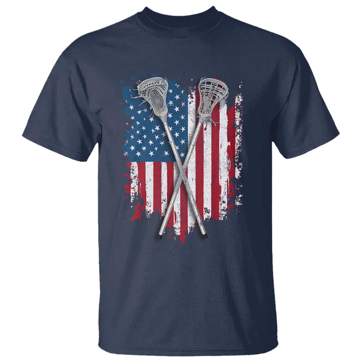 Funny Patriotic Lax Lacrosse Sticks American Flag T Shirt TS11 Navy Print Your Wear