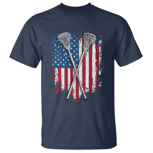 Funny Patriotic Lax Lacrosse Sticks American Flag T Shirt TS11 Navy Print Your Wear