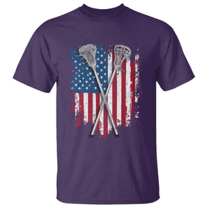 Funny Patriotic Lax Lacrosse Sticks American Flag T Shirt TS11 Purple Print Your Wear