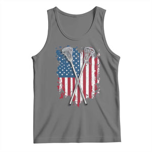 Funny Patriotic Lax Lacrosse Sticks American Flag Tank Top TS11 Black Heather Print Your Wear