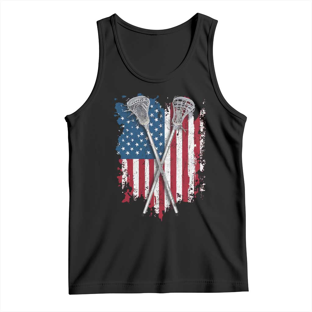 Funny Patriotic Lax Lacrosse Sticks American Flag Tank Top TS11 Black Print Your Wear