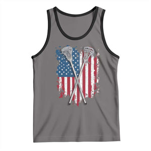 Funny Patriotic Lax Lacrosse Sticks American Flag Tank Top TS11 Deep Heather Black Print Your Wear