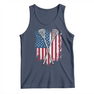 Funny Patriotic Lax Lacrosse Sticks American Flag Tank Top TS11 Navy Print Your Wear