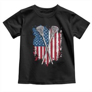 Funny Patriotic Lax Lacrosse Sticks American Flag Toddler T Shirt TS11 Black Print Your Wear