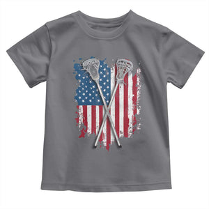 Funny Patriotic Lax Lacrosse Sticks American Flag Toddler T Shirt TS11 Charcoal Print Your Wear