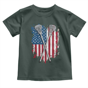Funny Patriotic Lax Lacrosse Sticks American Flag Toddler T Shirt TS11 Dark Forest Green Print Your Wear