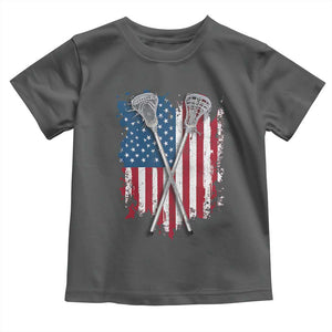 Funny Patriotic Lax Lacrosse Sticks American Flag Toddler T Shirt TS11 Dark Heather Print Your Wear