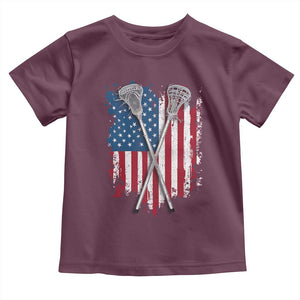 Funny Patriotic Lax Lacrosse Sticks American Flag Toddler T Shirt TS11 Maroon Print Your Wear