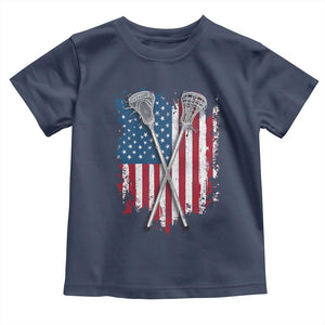 Funny Patriotic Lax Lacrosse Sticks American Flag Toddler T Shirt TS11 Navy Print Your Wear