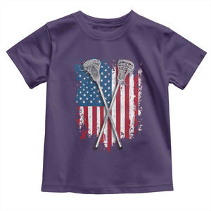 Funny Patriotic Lax Lacrosse Sticks American Flag Toddler T Shirt TS11 Purple Print Your Wear