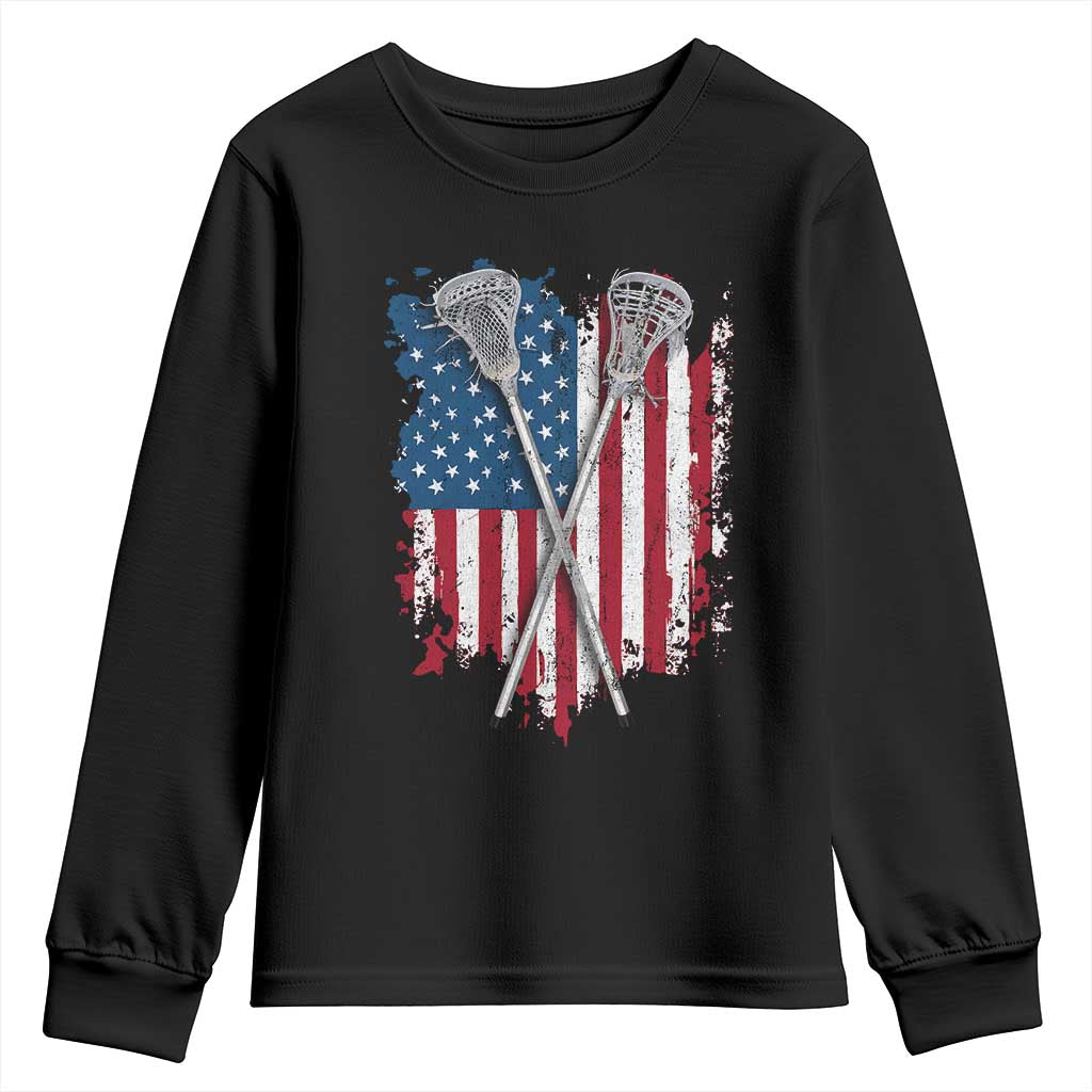 Funny Patriotic Lax Lacrosse Sticks American Flag Youth Sweatshirt TS11 Black Print Your Wear