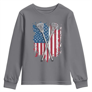 Funny Patriotic Lax Lacrosse Sticks American Flag Youth Sweatshirt TS11 Charcoal Print Your Wear