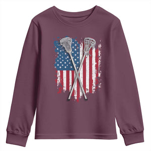 Funny Patriotic Lax Lacrosse Sticks American Flag Youth Sweatshirt TS11 Maroon Print Your Wear