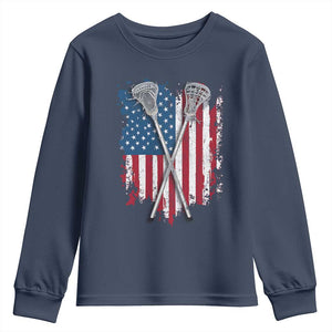 Funny Patriotic Lax Lacrosse Sticks American Flag Youth Sweatshirt TS11 Navy Print Your Wear