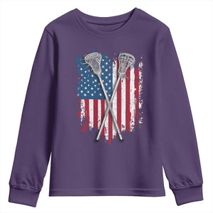 Funny Patriotic Lax Lacrosse Sticks American Flag Youth Sweatshirt TS11 Purple Print Your Wear