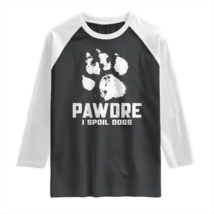 Funny Pawdre I Spoil Dogs Raglan Shirt Fur Dad Fathers Day Vintage Paw Prints TS11 Black White Print Your Wear