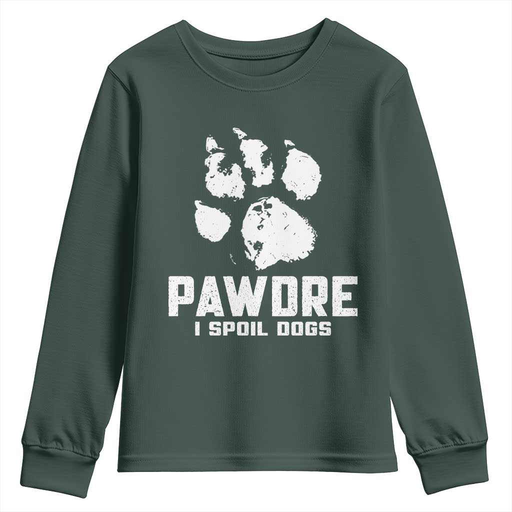 Funny Pawdre I Spoil Dogs Youth Sweatshirt Fur Dad Fathers Day Vintage Paw Prints TS11 Dark Forest Green Print Your Wear