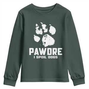 Funny Pawdre I Spoil Dogs Youth Sweatshirt Fur Dad Fathers Day Vintage Paw Prints TS11 Dark Forest Green Print Your Wear